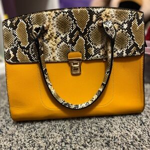 Yellow and Snake Print Women's Bag